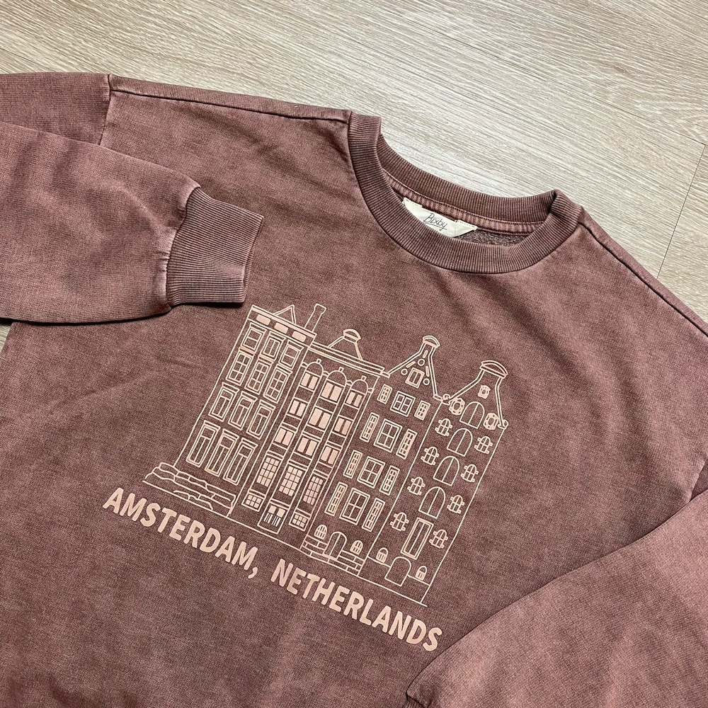 Bixby Nomad Amsterdam Netherlands Fleece Crewneck Sweatshirt Women's L Brown